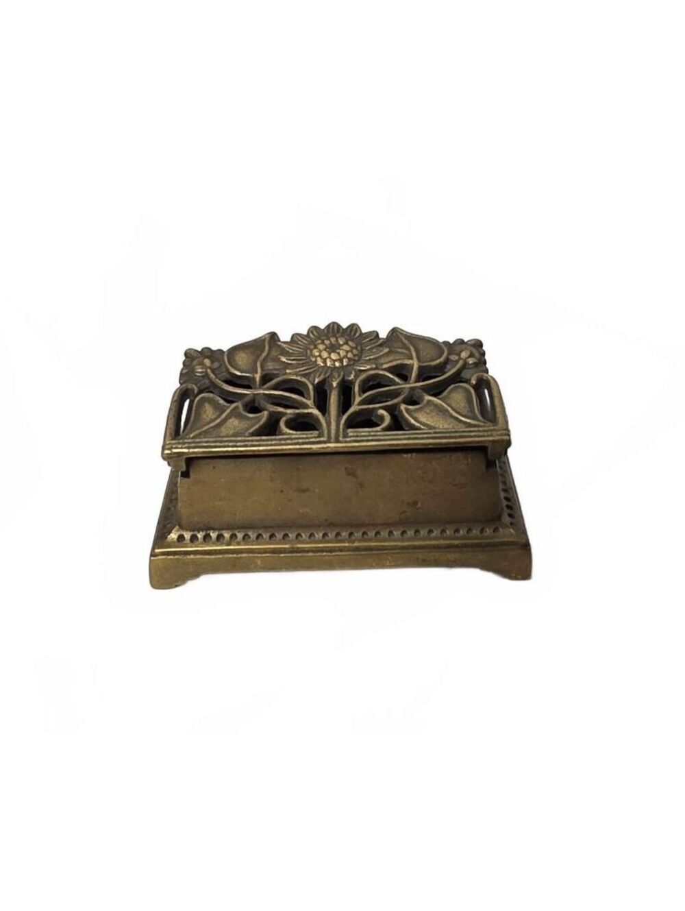 Vintage Silvestri Brass Double Stamp Box Art Nouveau Sunflower Taiwan